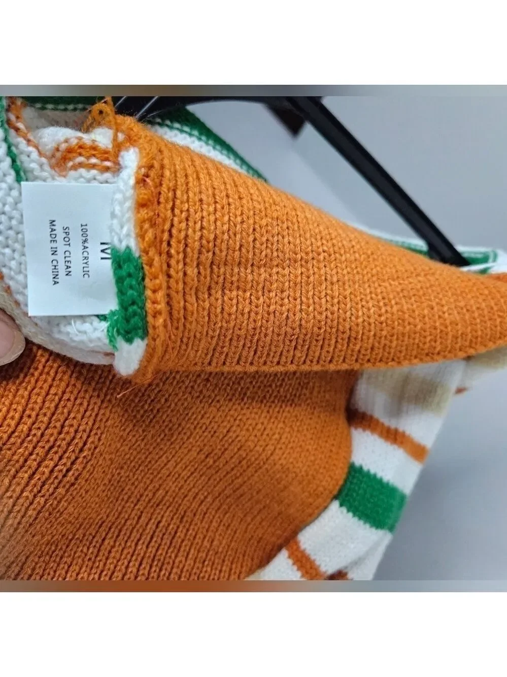 BARKER & JANE Sweater Orange Cream Brown Green Stripe Acrylic Size Medium